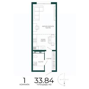 1-к квартира, строящийся дом, 34м2, 13/17 этаж