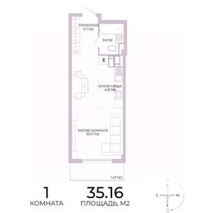1-к квартира, вторичка, 35м2, 4/17 этаж