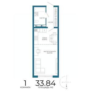 1-к квартира, строящийся дом, 34м2, 6/17 этаж