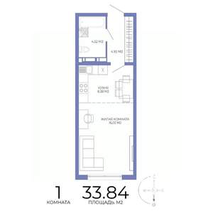 1-к квартира, строящийся дом, 34м2, 11/17 этаж