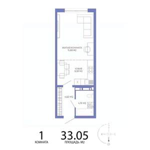 1-к квартира, строящийся дом, 33м2, 4/17 этаж