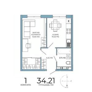 1-к квартира, строящийся дом, 34м2, 17/18 этаж