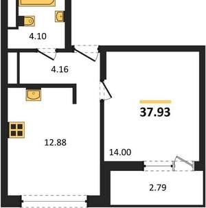 1-к квартира, вторичка, 38м2, 16/17 этаж