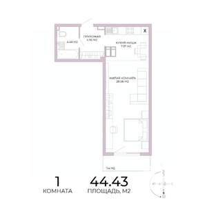 1-к квартира, строящийся дом, 44м2, 12/17 этаж