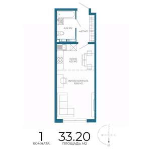 1-к квартира, строящийся дом, 33м2, 2/17 этаж