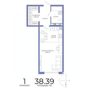 1-к квартира, строящийся дом, 38м2, 3/17 этаж