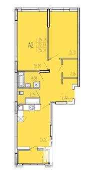 2-к квартира, сданный дом, 75м2, 6/19 этаж