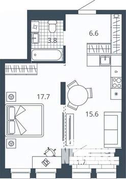 1-к квартира, вторичка, 45м2, 12/24 этаж