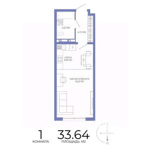 1-к квартира, строящийся дом, 34м2, 13/17 этаж