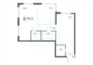 2-к квартира, вторичка, 76м2, 8/21 этаж