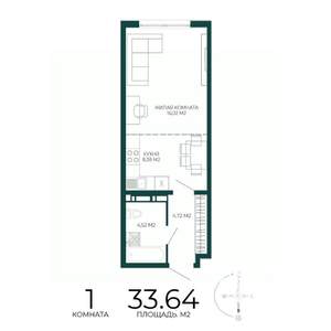 1-к квартира, строящийся дом, 34м2, 8/17 этаж