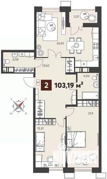 2-к квартира, вторичка, 103м2, 5/18 этаж