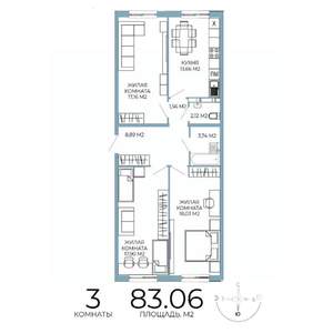 3-к квартира, строящийся дом, 83м2, 14/18 этаж