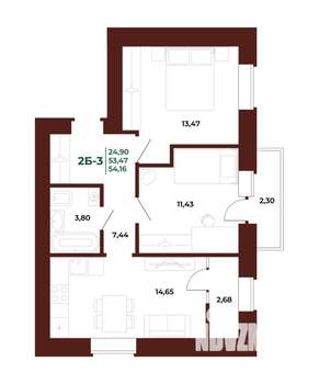2-к квартира, вторичка, 54м2, 9/17 этаж
