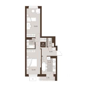 2-к квартира, вторичка, 49м2, 5/22 этаж