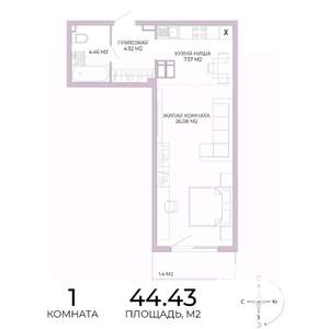 1-к квартира, вторичка, 44м2, 17/17 этаж
