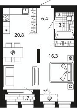 1-к квартира, вторичка, 49м2, 3/24 этаж