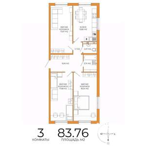 3-к квартира, строящийся дом, 84м2, 2/18 этаж