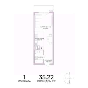 1-к квартира, строящийся дом, 35м2, 15/17 этаж