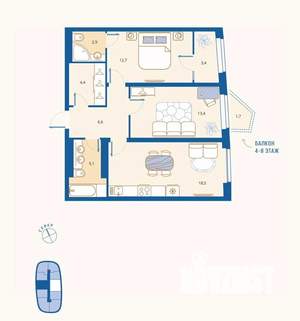 2-к квартира, вторичка, 66м2, 16/16 этаж
