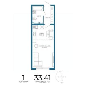 1-к квартира, строящийся дом, 33м2, 2/17 этаж