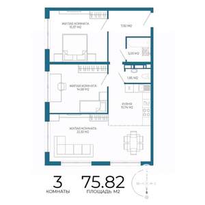 3-к квартира, строящийся дом, 76м2, 10/17 этаж
