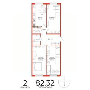 2-к квартира, строящийся дом, 82м2, 2/18 этаж