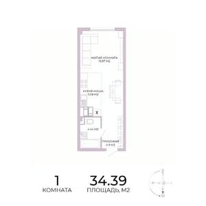 1-к квартира, строящийся дом, 34м2, 6/17 этаж