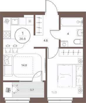 1-к квартира, вторичка, 37м2, 8/16 этаж