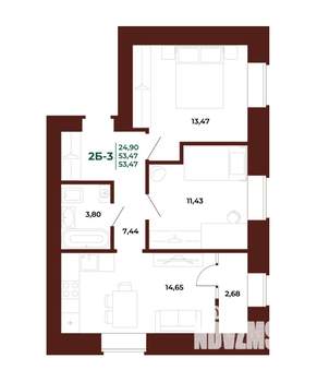 2-к квартира, вторичка, 53м2, 3/17 этаж