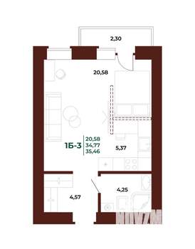 1-к квартира, вторичка, 35м2, 13/17 этаж