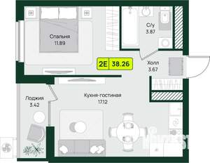 1-к квартира, строящийся дом, 38м2, 4/16 этаж
