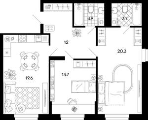 3-к квартира, вторичка, 73м2, 7/17 этаж