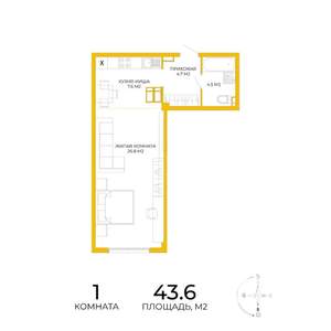 1-к квартира, вторичка, 44м2, 6/17 этаж