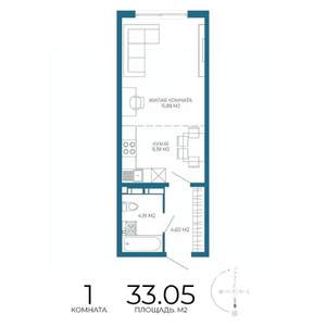 1-к квартира, строящийся дом, 33м2, 5/17 этаж
