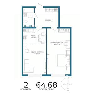 2-к квартира, строящийся дом, 65м2, 17/17 этаж