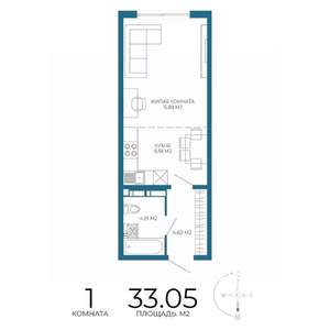 1-к квартира, строящийся дом, 33м2, 3/17 этаж