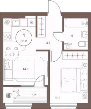 1-к квартира, вторичка, 37м2, 6/16 этаж