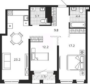 2-к квартира, вторичка, 72м2, 15/24 этаж