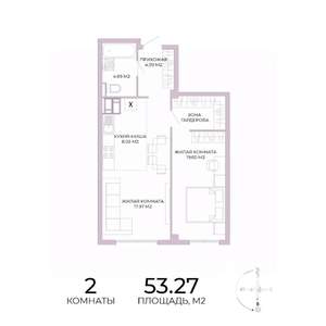 2-к квартира, строящийся дом, 53м2, 15/17 этаж