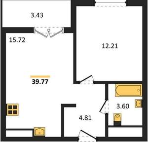 1-к квартира, строящийся дом, 40м2, 11/12 этаж