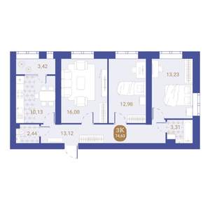 3-к квартира, вторичка, 75м2, 1/4 этаж