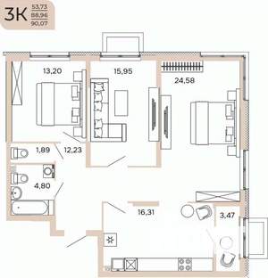 3-к квартира, вторичка, 90м2, 5/17 этаж
