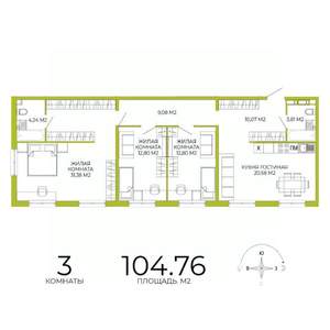 3-к квартира, строящийся дом, 105м2, 4/18 этаж