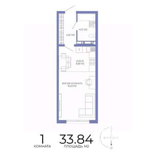 1-к квартира, строящийся дом, 34м2, 13/17 этаж