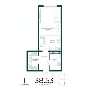 1-к квартира, строящийся дом, 39м2, 14/17 этаж