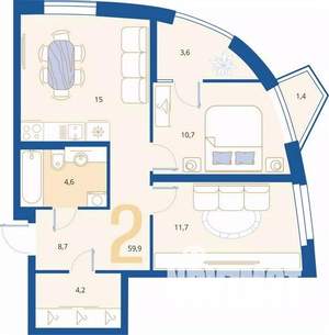 2-к квартира, вторичка, 60м2, 5/16 этаж