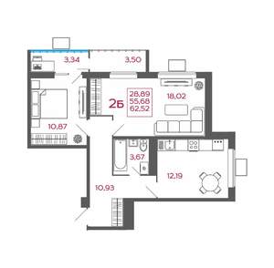2-к квартира, вторичка, 63м2, 6/17 этаж