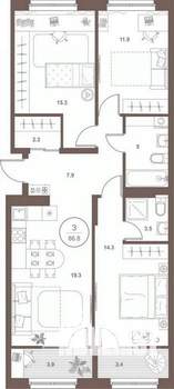 3-к квартира, вторичка, 86м2, 7/16 этаж