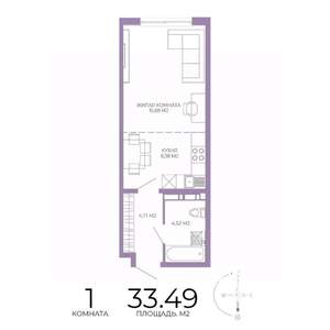 1-к квартира, строящийся дом, 33м2, 5/17 этаж